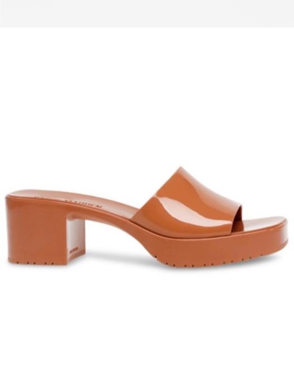 Patent Slide Sandal in Burnt Orange - Women's Block Heel